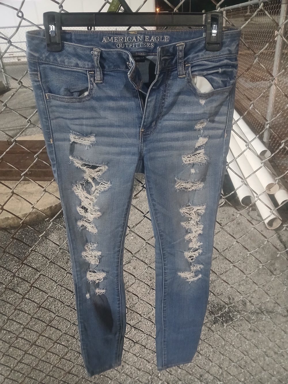 American Eagle Outfitters Ripped Medium Blue Skinny Jeans